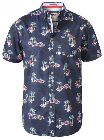 D555 Avenger Classic Car And Palm Tree Short Sleeve Shirt Navy - Skjorter - Store skjorter - 2XL-8XL
