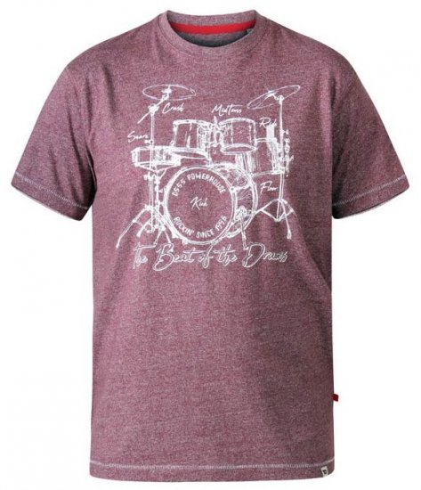 D555 Blunt Drum Set Crew Neck Printed T-Shirt Burgundy - T-skjorter - Store T-skjorter - 2XL-14XL