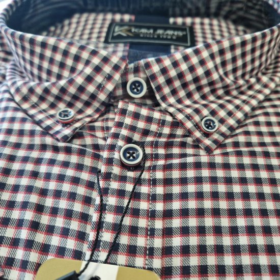 Kam Jeans 6302 Casual Gingham Check Shirt Navy - Skjorter - Store skjorter - 2XL-8XL