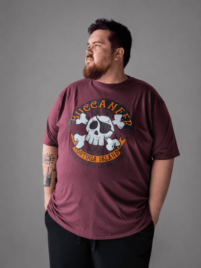 Kam Jeans 5753 Buccaneer Print T-Shirt BURGUNDY MARL - T-skjorter - Store T-skjorter - 2XL-14XL