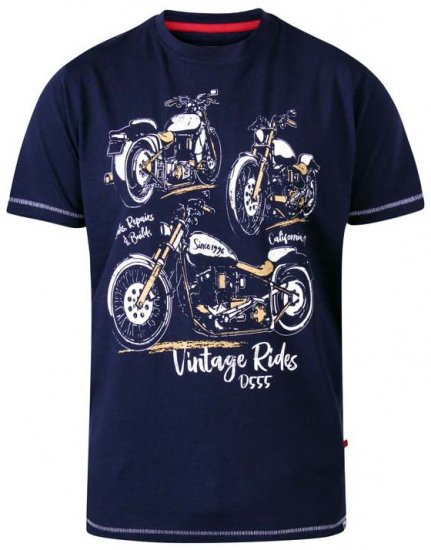 D555 Ellis Motorbike Trio Crew Neck T-Shirt Navy - T-skjorter - Store T-skjorter - 2XL-14XL