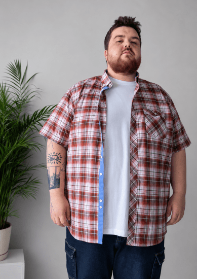 Kam Jeans 6368 Checked Short Sleeve Shirt Red - Skjorter - Store skjorter - 2XL-8XL