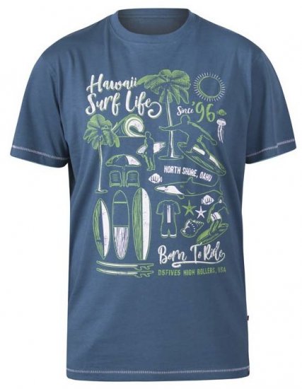 D555 Fernsby Hawaii Surf Crew Neck T-Shirt Teal - T-skjorter - Store T-skjorter - 2XL-14XL