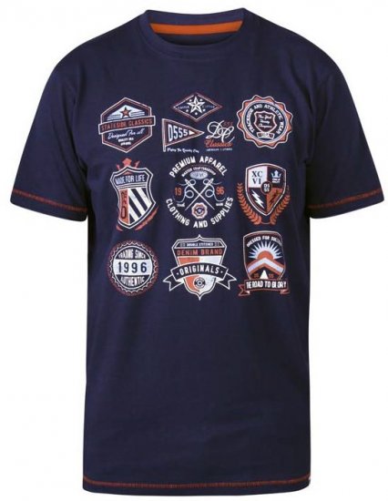 D555 Greenwood Printed Badges Crew Neck T-Shirt Navy - T-skjorter - Store T-skjorter - 2XL-14XL
