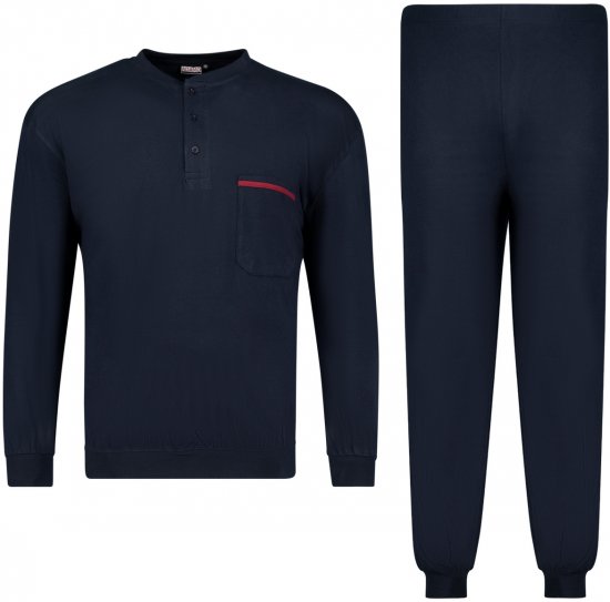 Adamo Brian Long Sleeve Pyjama with Cuffs Navy - Undertøy & badetøy - Undertøy store størrelser 