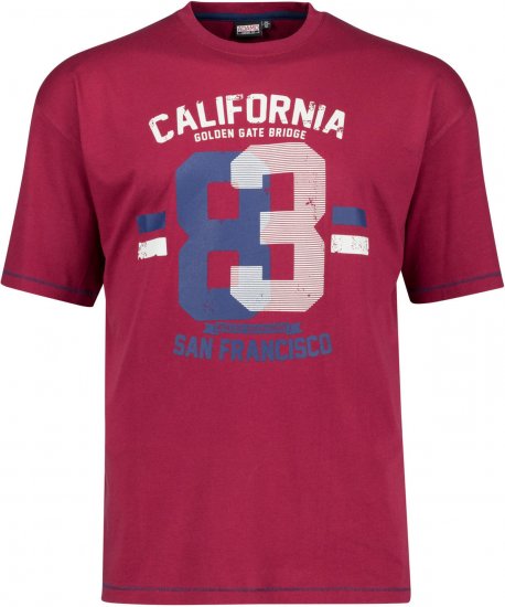 Adamo Golden Gate Comfort Fit Printed T-shirt Burgundy - T-skjorter - Store T-skjorter - 2XL-14XL