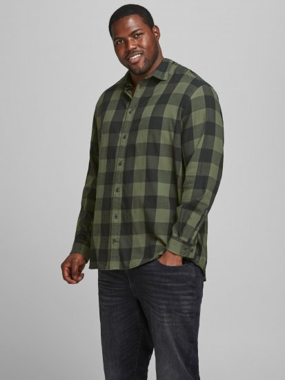 Jack & Jones Gingham L/S Shirt Dusty Olive - Skjorter - Store skjorter - 2XL-8XL