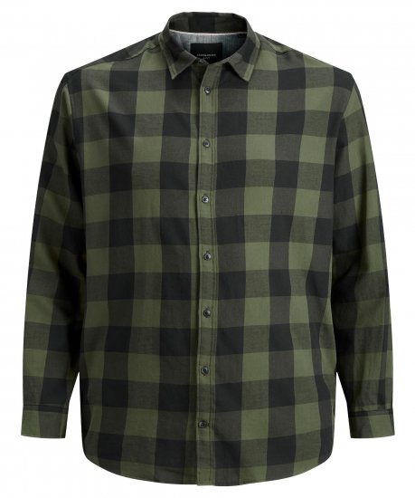 Jack & Jones Gingham L/S Shirt Dusty Olive - Skjorter - Store skjorter - 2XL-8XL