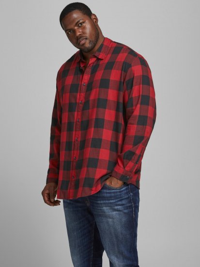 Jack & Jones Gingham Shirt L/S Brick Red - Skjorter - Store skjorter - 2XL-8XL