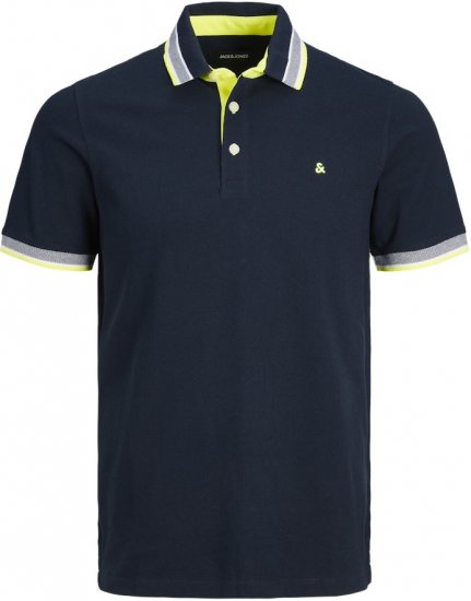 Jack & Jones PAULOS Short Sleeve Polo Navy Blazer/NEON - Polo- & piqueskjorter - Poloskjorte i store størrelser - 2XL-8XL