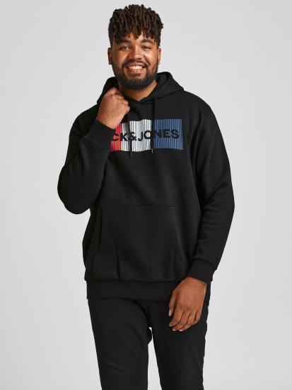 Jack & Jones CORP LOGO Hoodie Black - Gensere og hettegensere - Store hettegensere - 2XL-14XL