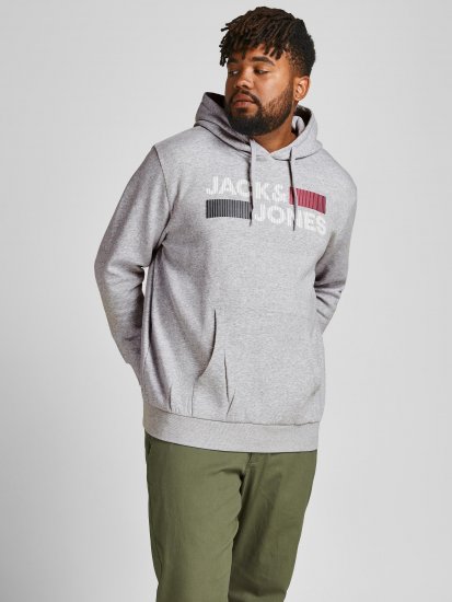 Jack & Jones CORP LOGO Hoodie Light Gray - Gensere og hettegensere - Store hettegensere - 2XL-14XL