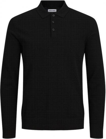 Jack & Jones FRED Long Sleeve Polo Black - Polo- & piqueskjorter - Poloskjorte i store størrelser - 2XL-8XL
