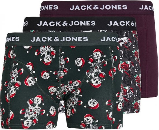Jack & Jones XMAS Skull Trunks 3-Pack Green/Grey/Red - Undertøy & badetøy - Undertøy store størrelser 