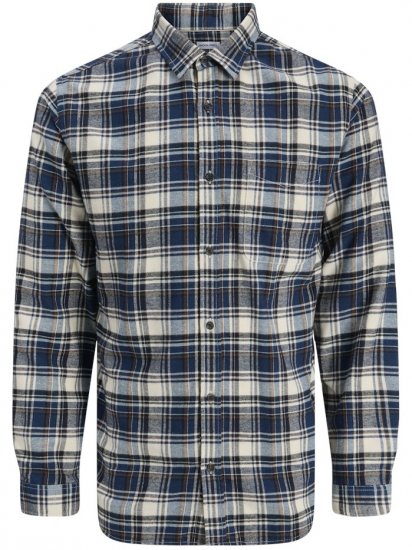 Jack & Jones James Long Sleeve Flannel Shirt Navy Blazer - Skjorter - Store skjorter - 2XL-8XL
