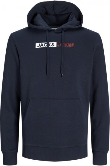Jack & Jones CORP LOGO PLAY 5 Print Hoodie Navy Blazer - Gensere og hettegensere - Store hettegensere - 2XL-14XL