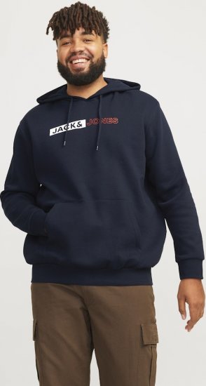 Jack & Jones CORP LOGO PLAY 5 Print Hoodie Navy Blazer - Gensere og hettegensere - Store hettegensere - 2XL-14XL
