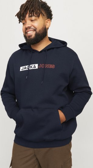 Jack & Jones CORP LOGO PLAY 5 Print Hoodie Navy Blazer - Gensere og hettegensere - Store hettegensere - 2XL-14XL