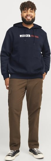 Jack & Jones CORP LOGO PLAY 5 Print Hoodie Navy Blazer - Gensere og hettegensere - Store hettegensere - 2XL-14XL