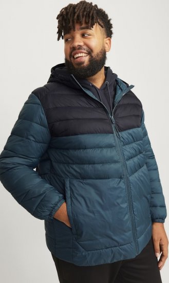 Jack & Jones SPRINT Black Blocking Quilted Hooded Jacket Turquoise Blue - Jakker - Store jakker - 2XL-12XL