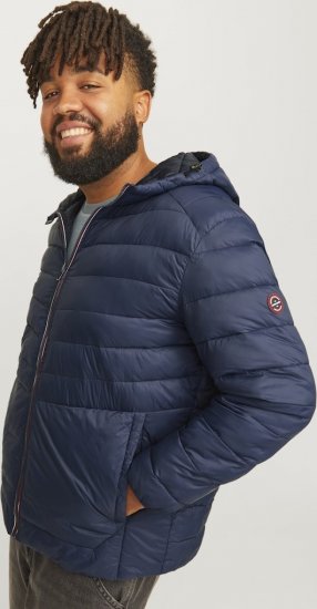 Jack & Jones SPRINT Red Stitches Quilted Hooded Jacket Navy Blazer - Jakker - Store jakker - 2XL-12XL