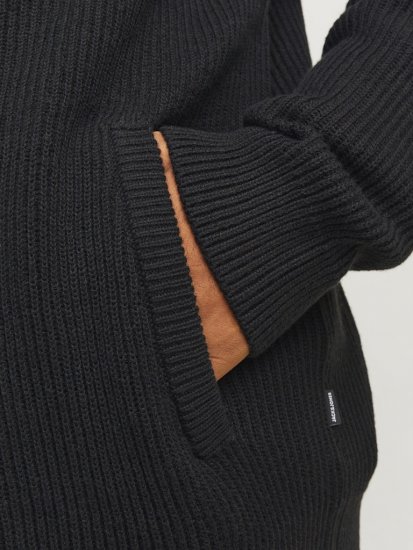 Jack & Jones PANNEL Turtleneck Knitted Sweater with Zipper Black - Gensere og hettegensere - Store hettegensere - 2XL-14XL