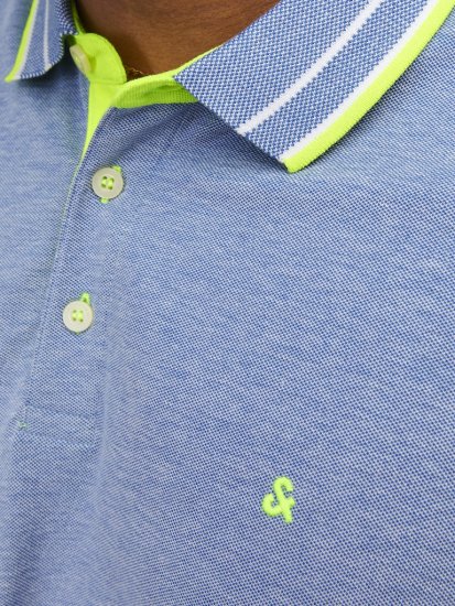 Jack & Jones PAULOS Short Sleeve Polo Light Blue/NEON - Polo- & piqueskjorter - Poloskjorte i store størrelser - 2XL-8XL