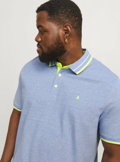 Jack & Jones PAULOS Short Sleeve Polo Light Blue/NEON - Polo- & piqueskjorter - Poloskjorte i store størrelser - 2XL-8XL