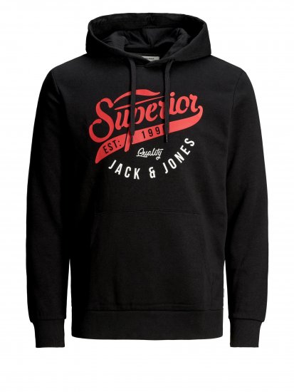 Jack & Jones Elogo Sweat Hood Black - Gensere og hettegensere - Store hettegensere - 2XL-14XL