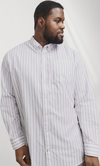 Jack & Jones OXFORD LS Shirt Striped White - Skjorter - Store skjorter - 2XL-8XL