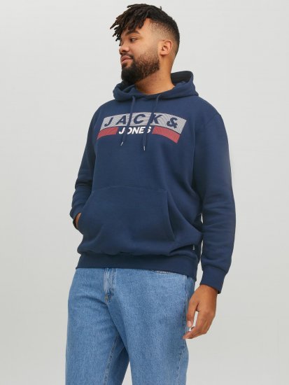 Jack & Jones CORP LOGO PLAY 4 Print Hoodie Navy Blazer - Gensere og hettegensere - Store hettegensere - 2XL-14XL