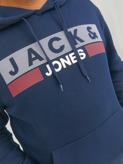 Jack & Jones CORP LOGO PLAY 4 Print Hoodie Navy Blazer - Gensere og hettegensere - Store hettegensere - 2XL-14XL