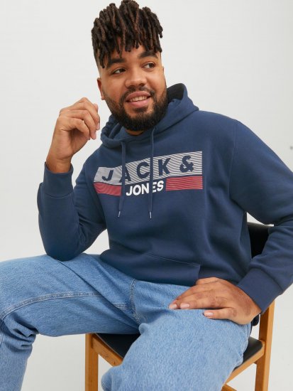 Jack & Jones CORP LOGO PLAY 4 Print Hoodie Navy Blazer - Gensere og hettegensere - Store hettegensere - 2XL-14XL