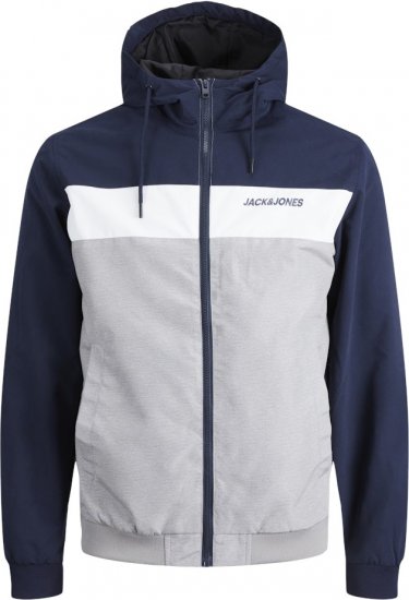 Jack & Jones RUSH White/Grey Blocking Bomber Jacket with Hood Navy Blazer - Jakker - Store jakker - 2XL-12XL