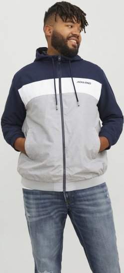 Jack & Jones RUSH White/Grey Blocking Bomber Jacket with Hood Navy Blazer - Jakker - Store jakker - 2XL-12XL