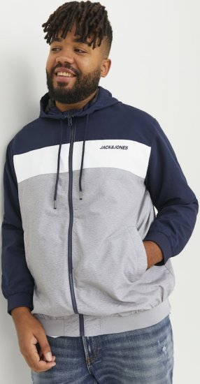 Jack & Jones RUSH White/Grey Blocking Bomber Jacket with Hood Navy Blazer - Jakker - Store jakker - 2XL-12XL