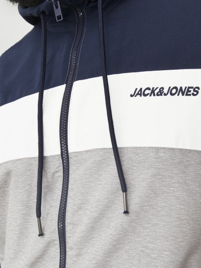 Jack & Jones RUSH White/Grey Blocking Bomber Jacket with Hood Navy Blazer - Jakker - Store jakker - 2XL-12XL