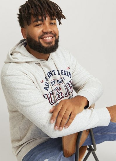 Jack & Jones 2 COL LOGO Hoodie White Melange - Gensere og hettegensere - Store hettegensere - 2XL-14XL