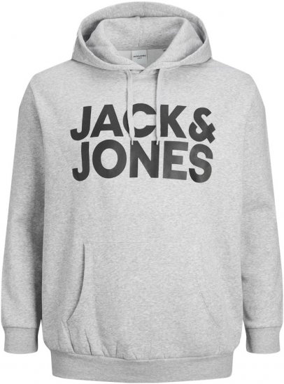 Jack & Jones CORP LOGO Large Print Hoodie Light Grey Melange - Gensere og hettegensere - Store hettegensere - 2XL-14XL