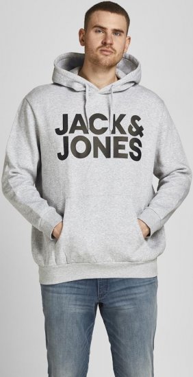 Jack & Jones CORP LOGO Large Print Hoodie Light Grey Melange - Gensere og hettegensere - Store hettegensere - 2XL-14XL