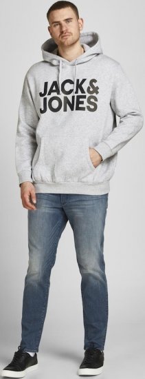 Jack & Jones CORP LOGO Large Print Hoodie Light Grey Melange - Gensere og hettegensere - Store hettegensere - 2XL-14XL