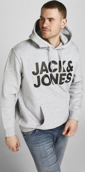 Jack & Jones CORP LOGO Large Print Hoodie Light Grey Melange - Gensere og hettegensere - Store hettegensere - 2XL-14XL