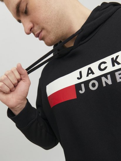 Jack & Jones CORP LOGO PLAY 4 Print Hoodie Black - Gensere og hettegensere - Store hettegensere - 2XL-14XL