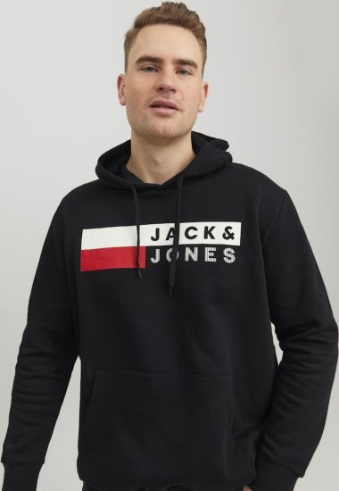 Jack & Jones CORP LOGO PLAY 4 Print Hoodie Black - Gensere og hettegensere - Store hettegensere - 2XL-14XL