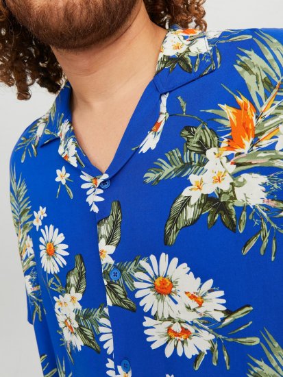 Jack & Jones JORLUKE FLORES Resort Shirt Nautical Blue - Skjorter - Store skjorter - 2XL-8XL