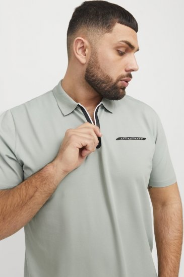 Jack & Jones Fusion Pique Zipper Polo Green/Blue - Polo- & piqueskjorter - Poloskjorte i store størrelser - 2XL-8XL