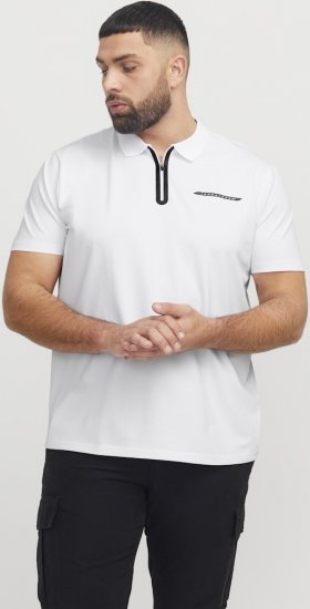 Jack & Jones Fusion Pique Zipper Polo Bright White - Polo- & piqueskjorter - Poloskjorte i store størrelser - 2XL-8XL