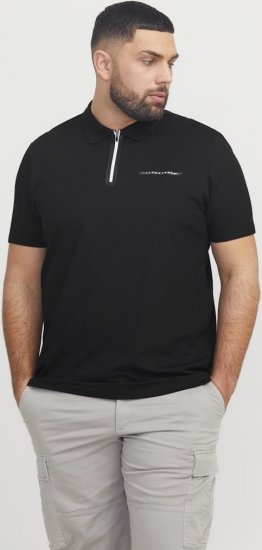 Jack & Jones Fusion Pique Zipper Polo Black - Polo- & piqueskjorter - Poloskjorte i store størrelser - 2XL-8XL