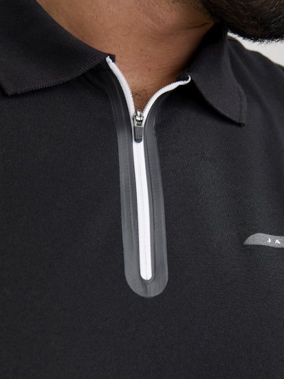 Jack & Jones Fusion Pique Zipper Polo Black - Polo- & piqueskjorter - Poloskjorte i store størrelser - 2XL-8XL