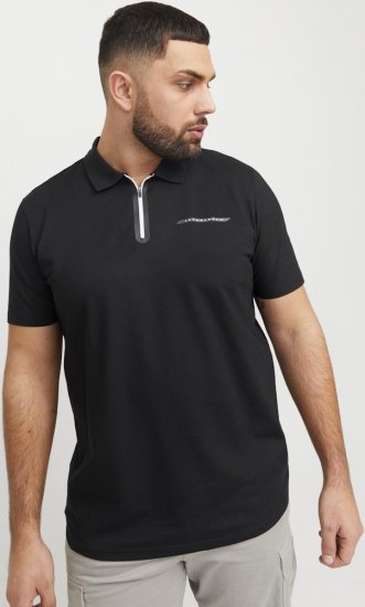 Jack & Jones Fusion Pique Zipper Polo Black - Polo- & piqueskjorter - Poloskjorte i store størrelser - 2XL-8XL